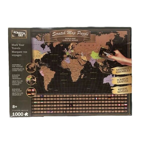 Scratch off Puzzle Reveal World Map With Flags, Gift For Travelers! 1000 Pcs NEW - Picture 1 of 3